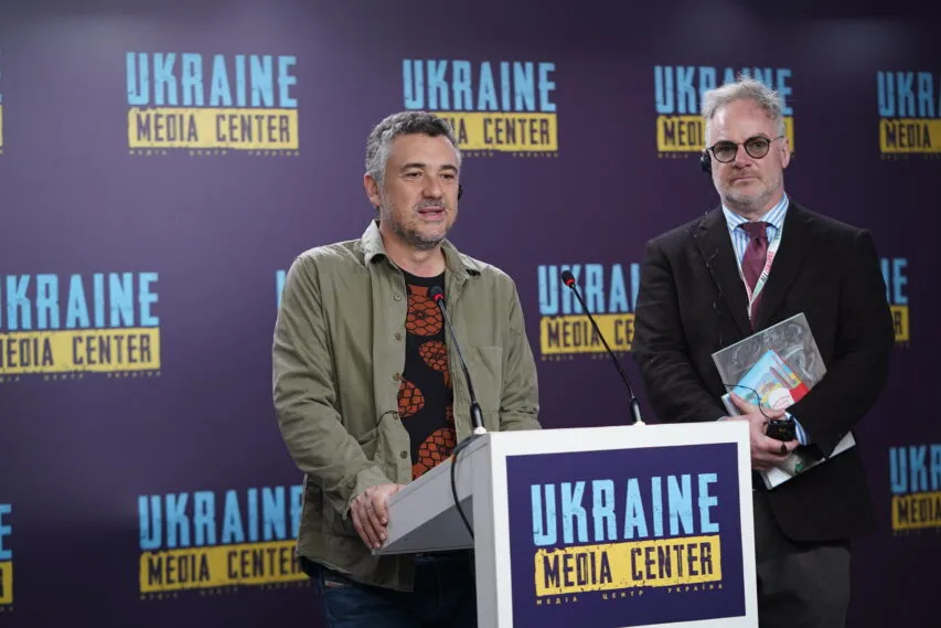 Gianluigi Ricuperati, writer, project curator and Edoardo Crisafulli, Director of Italian Cultural Institute in Ukraine, Media Center Ukraine