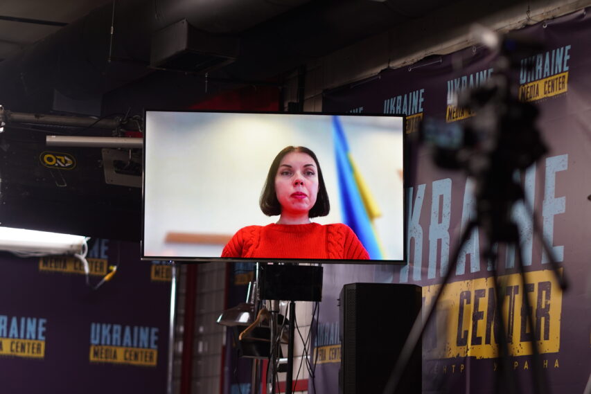 Daryna Marchak, First Deputy Minister of Social Policy of Ukraine, during the briefing at the Media Center Ukraine