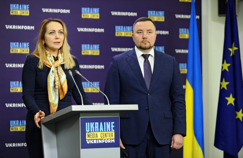 People's deputies and members of the Servant of the People faction Denys Maslov and Olena Khomenko, Media Center Ukraine — Ukrinform